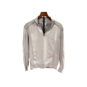 Established 1897 Mens Quarter Zip Sweater Neutral Beige Ribbed Cotton Pullover L